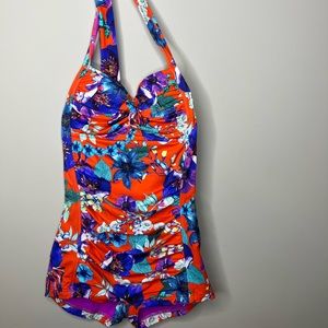 Seafolly Boyleg One Piece floral colorful swimsuit pinup rockabilly retro padded